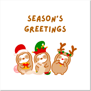 Christmas Season’s Greetings Sloths Posters and Art